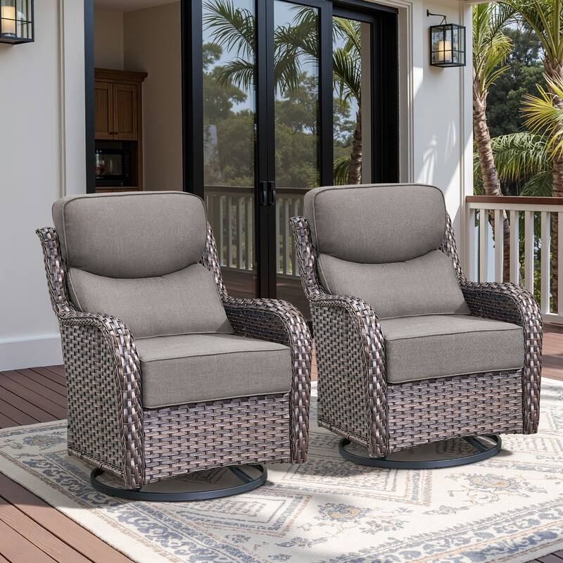 Arcadia Wicker Patio Swivel Glider Chairs with 6-Inch Cushions (2-Pack) - Brown Wicker - Gray Cushions