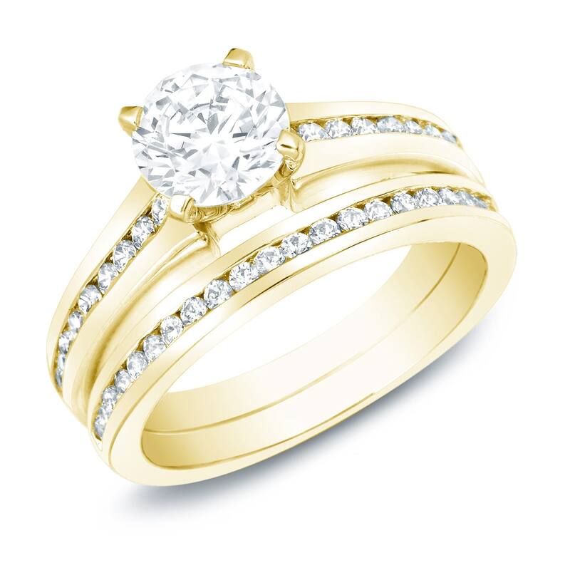 Auriya 14k Gold 1ctw Classic Round Diamond Engagement Ring Set - Yellow - 4
