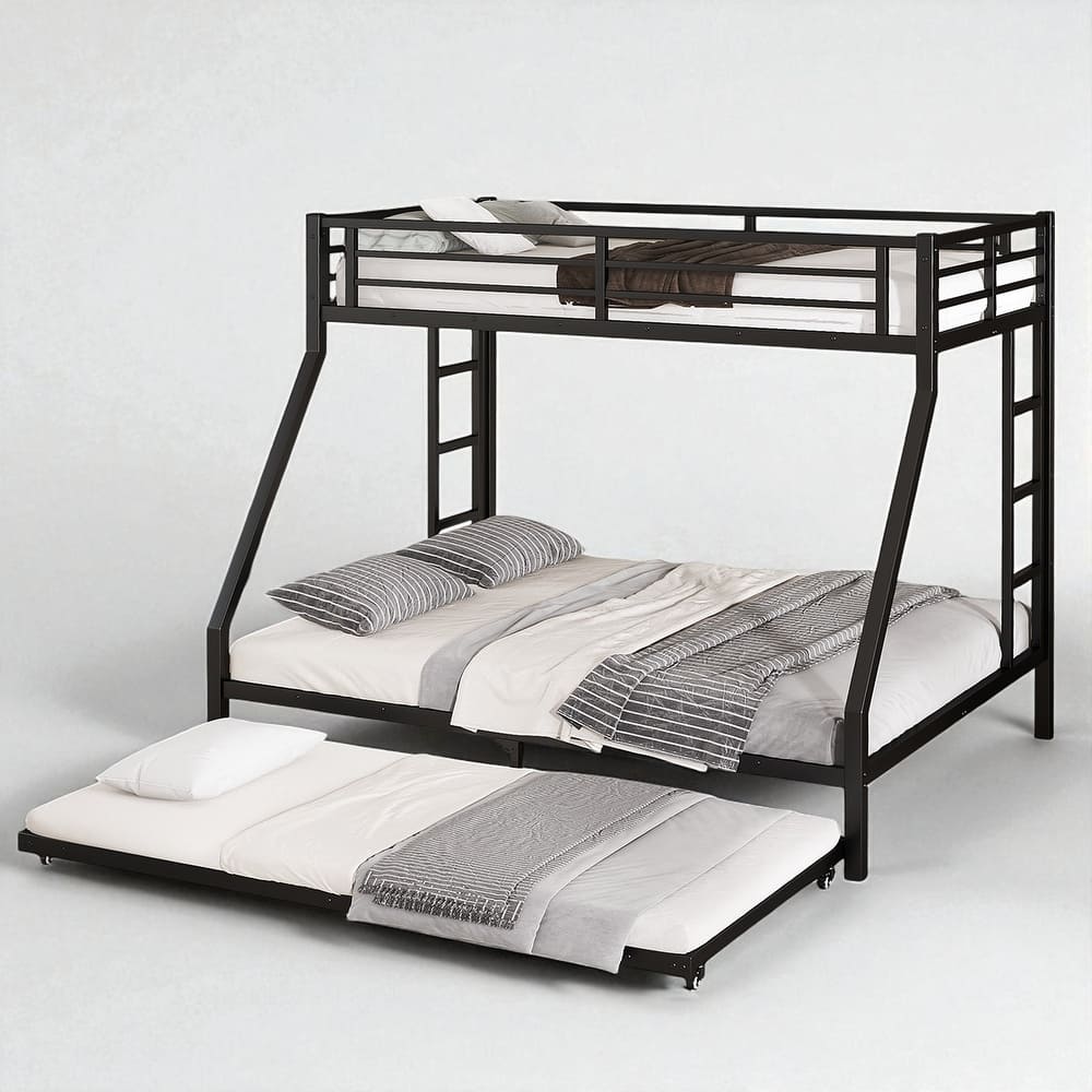 Twin over Full/Queen over Queen/Twin XL over Queen Metal Bunk Bed with Trundle, Black - Sturdy & Noise-Free