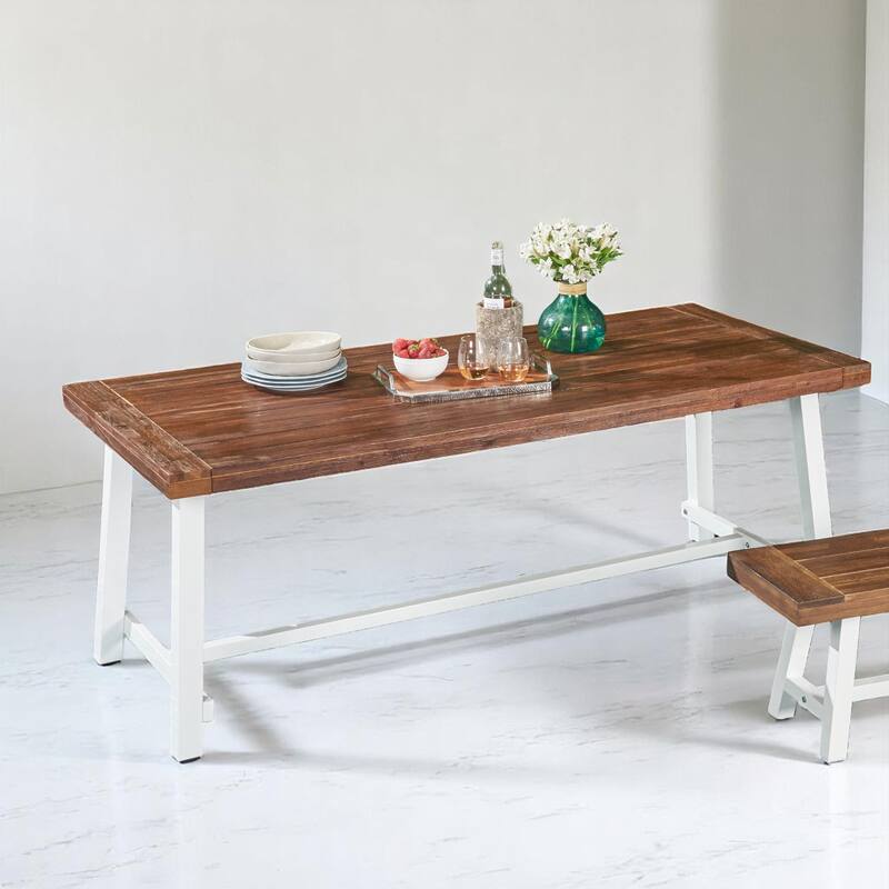 79" Outdoor Dining Table for 8, Industrial Patio Table with Metal Frame, Rectangular Garden Table for Backyard, Deck, or Porch
