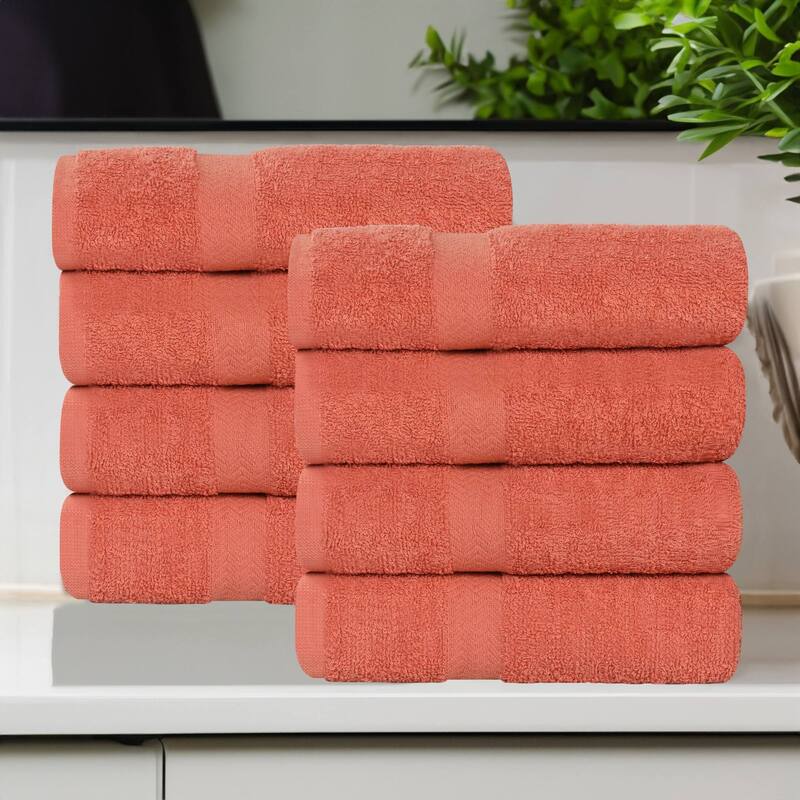 Superior Franklin Cotton Lightweight Hand Towel Set of 8 - Coral