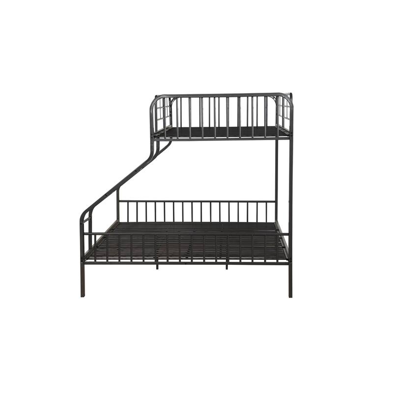 Gunmetal Finish Twin XL/Queen Metal Bunk Bed with Slat System and Built-In Ladder