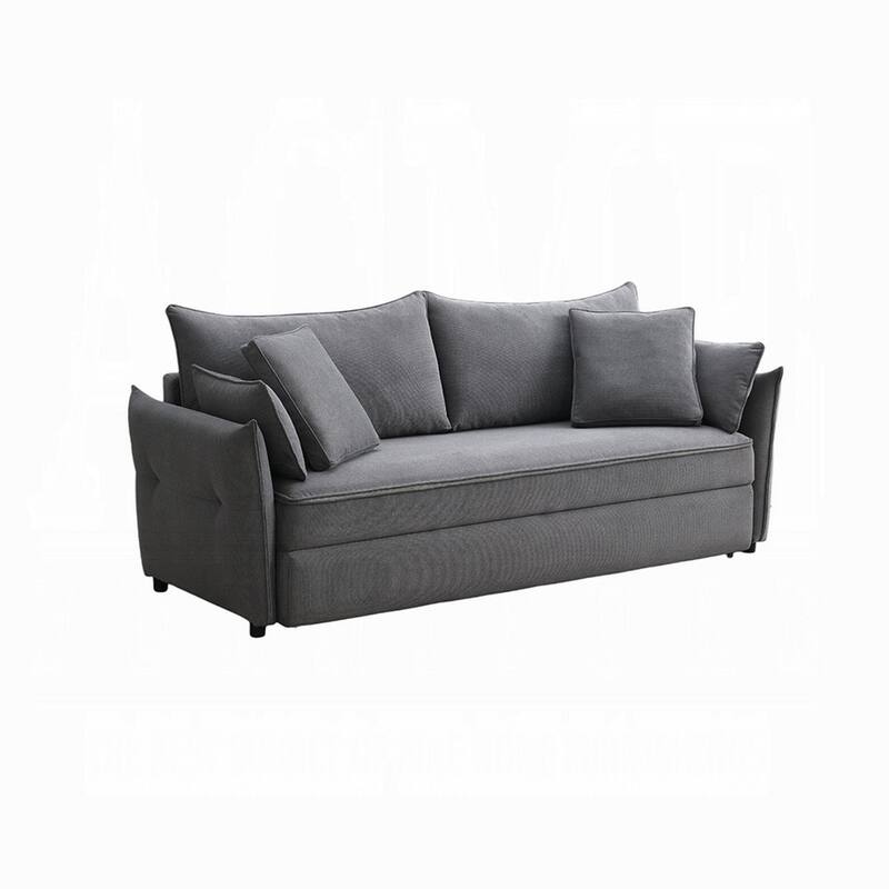 Leif Sofa with Full Size Pull Out Sleeper, 87 Inch Wood, Gray Fabric