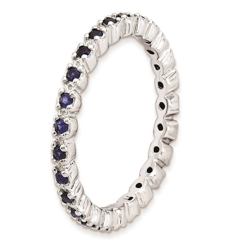 Curata 925 Sterling Silver Polished Prong set Patterned Stackable Expressions Created Sapphire Ring