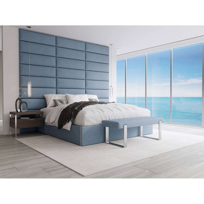 Vant Upholstered Bed Bench - Micro Suede Ocean Blue-Burnished Brass