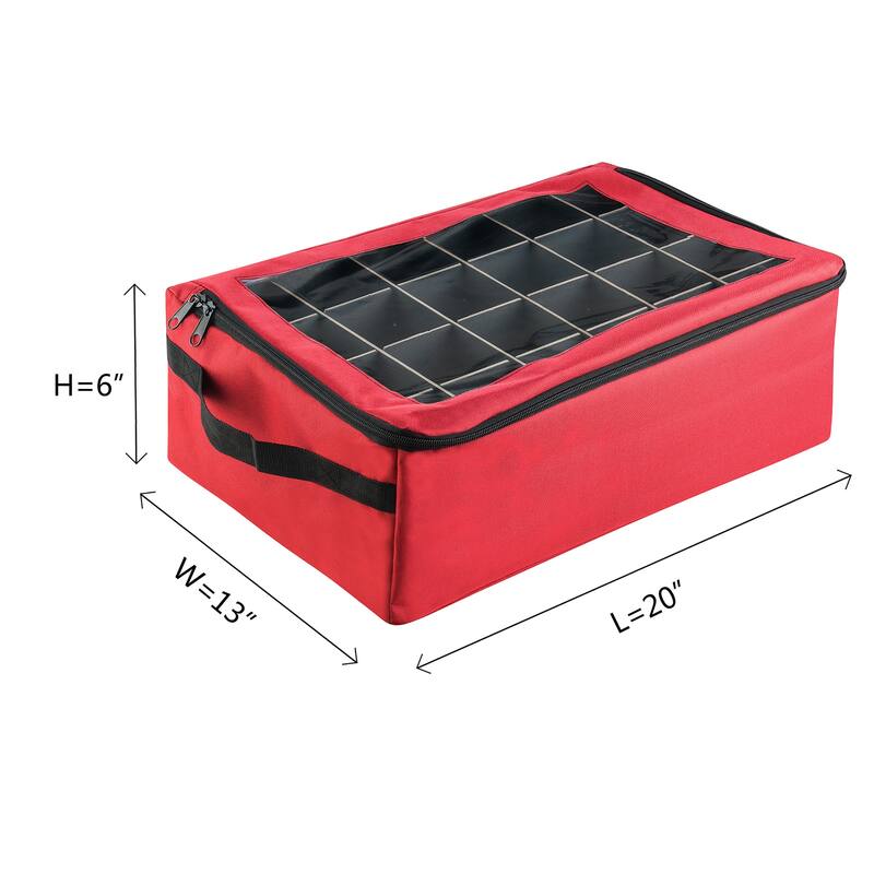Ornament Storage Box - Zippered Organizer with 48 Individual Compartments and Dividers by Tiny Tim Totes - Red