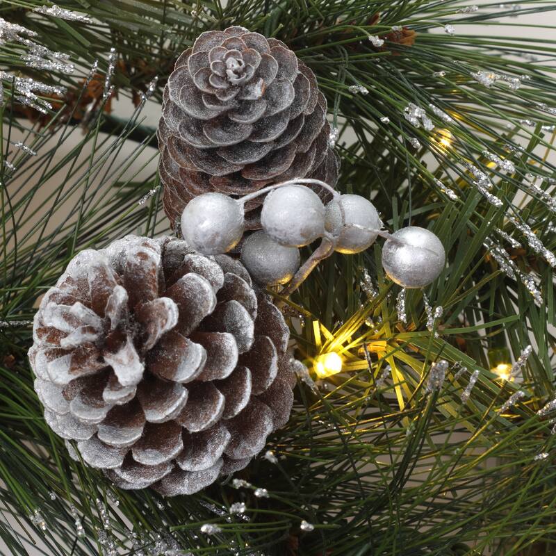 24" Whitter Pine Wreath with LED Lights - Green - 24 in
