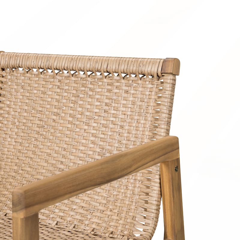 Wood Outdoor Barstool with Beige Cushion Set of 2