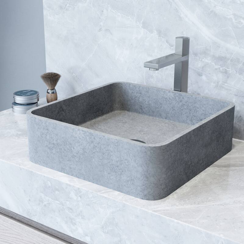 Vigo Concreto Stone 15-3/8" Square Concreto Stone Vessel Bathroom Sink