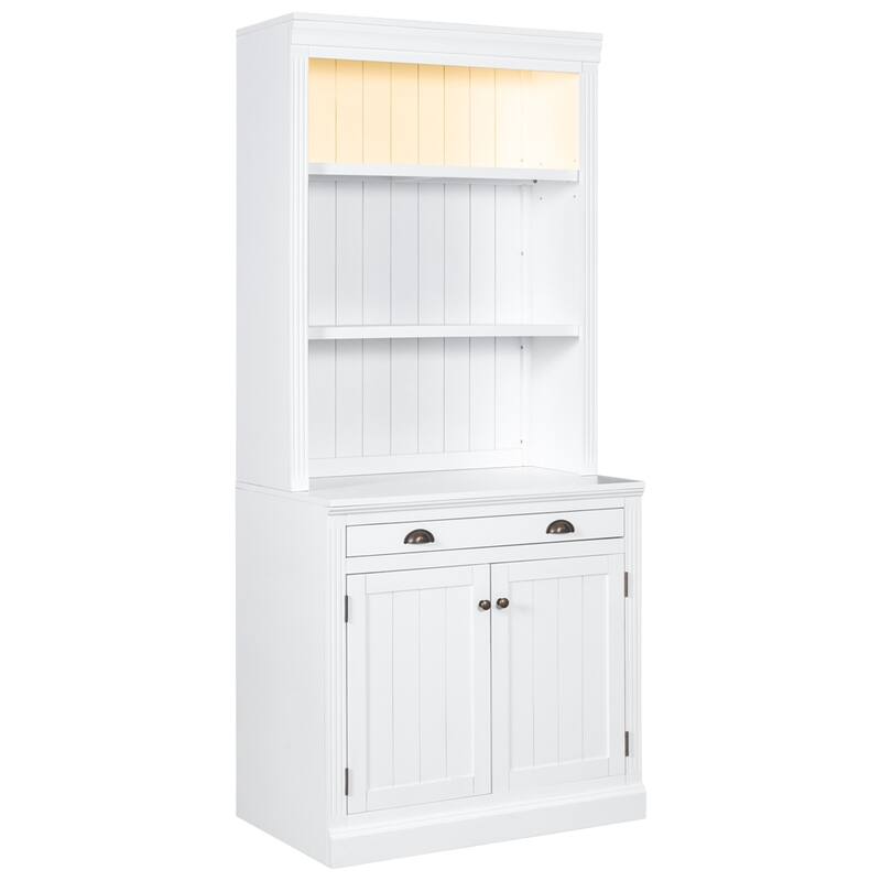 83.4"Tall Storage Bookshelf with LED Lighting, 2 Doors and 1 Drawer