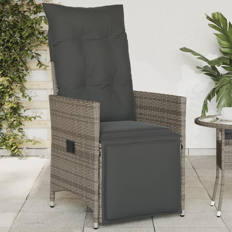 vidaXL Reclining Patio Chairs with Cushions Armchair Outdoor Seating Poly Rattan - Grey With footrest