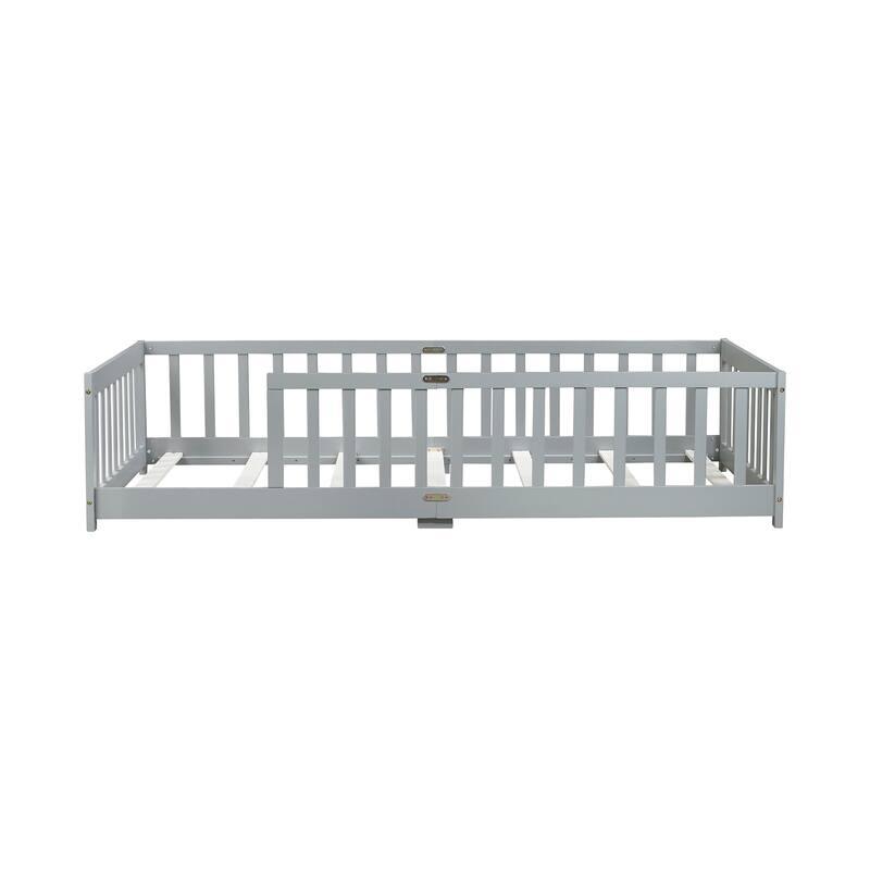 Twin Floor Platform Bed with Fence without Door