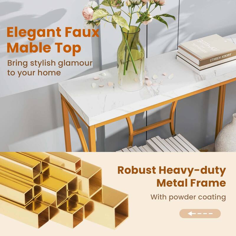 Costway 2-Tier Faux Marble Top Console Table 71" Narrow Console Table - See Details