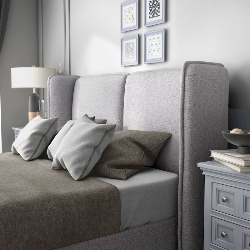 Janna Modern Boucle Fabric Queen-size Platform Bed with Wingback Headboard by Furniture of America