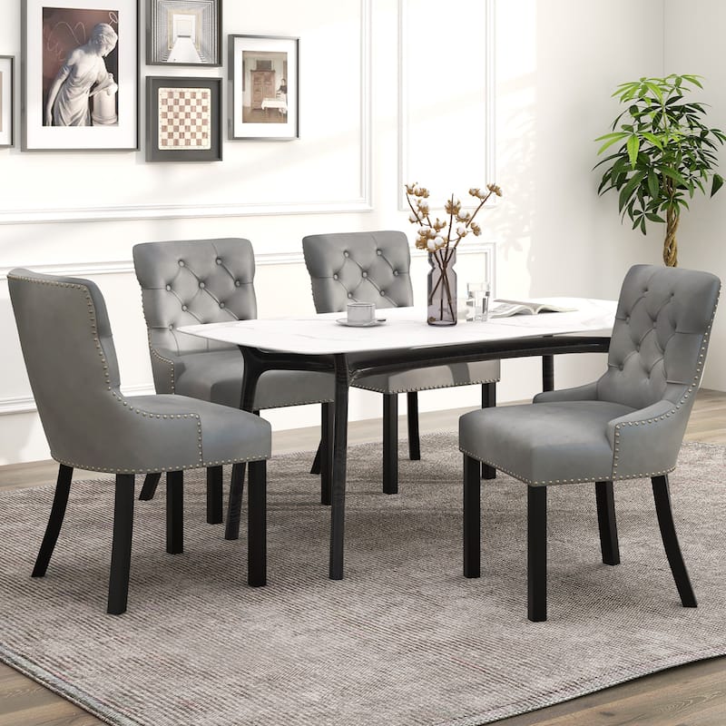 Gymax Upholstered Dining Chairs Set of 2 w/ Rubber Wood Legs Padded