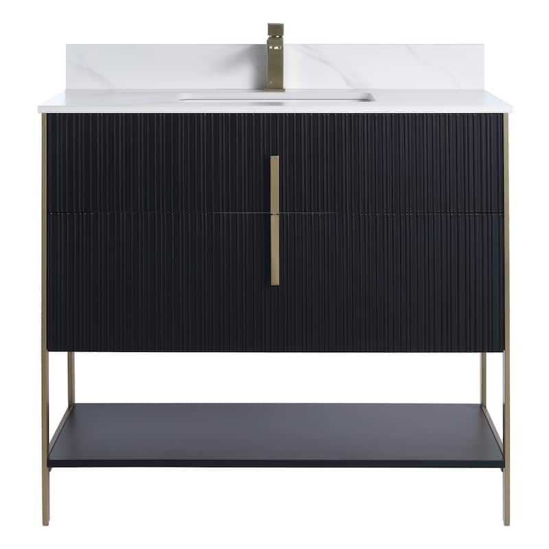 Fine Fixtures Serenity Modern Bathroom Vanity with White Carrara Stone Top