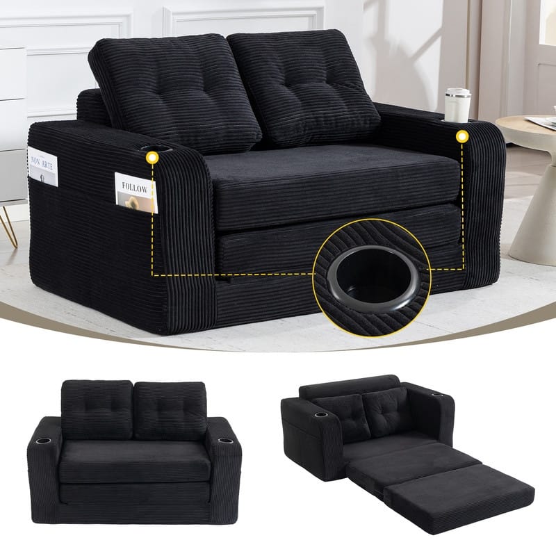 HOMEFUN 2 in 1 Convertible Sofa Bed,Corduroy Upholstered Compressed Sofa Bed for Living Room