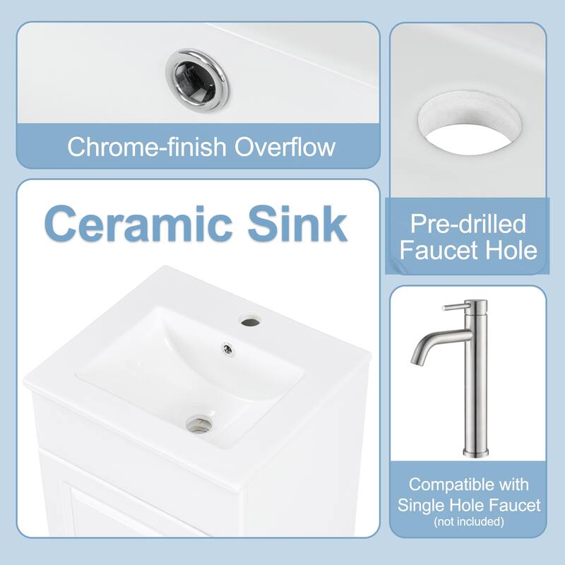 Bathroom Vanity with Ceramic Sink, Small Bathroom Sink Cabinet with Storage Rack, Bathroom Cabinet with Adjustable Shelf