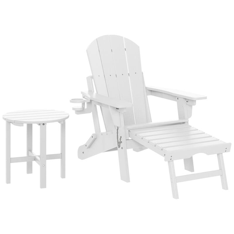 Laguna Outdoor Folding Adjustable Adirondack Chair with Hideaway Ottoman & Round Side Table - White