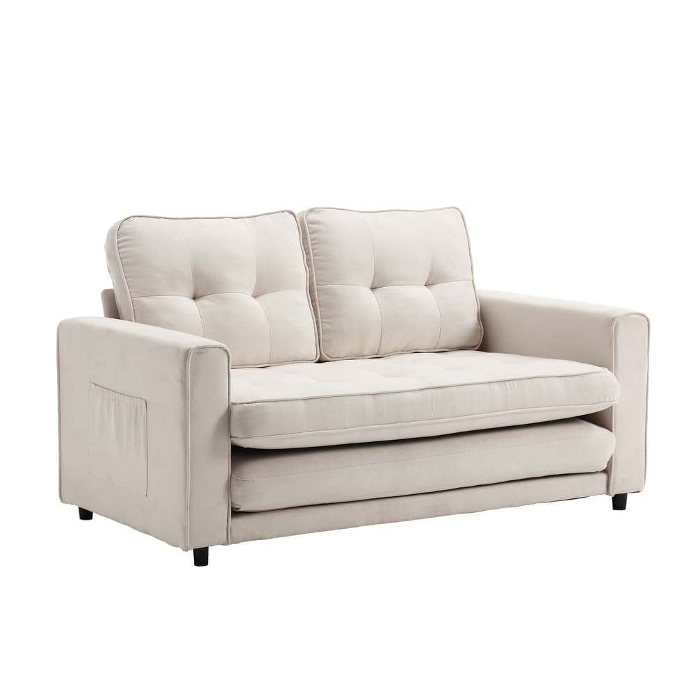 Velvet Upholstered Tufted Space saving Fold Sleeper Sofabed