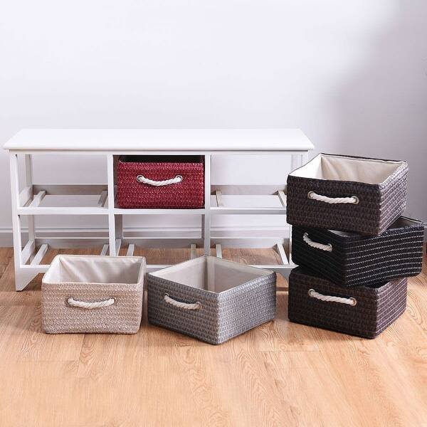 2 Tier White Wooden Chest Dresser With 6 Rattan Wicker Baskets Drawers On Sale Overstock 30668003