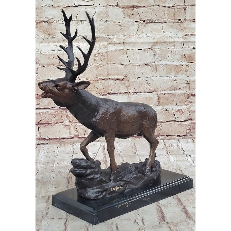 Bronze Marble Statue Elk Deer Caribou Buck Stag Lodge Sculpture Figure