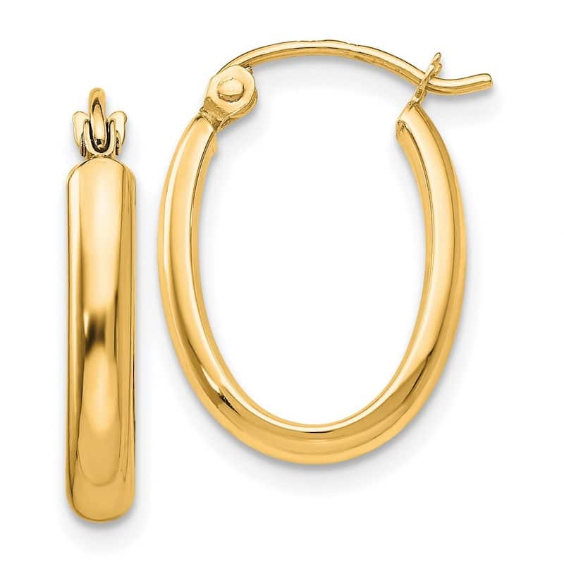 Curata 14k Yellow Gold Polished Oval Tube Hoop Earrings - 18.25x13mm