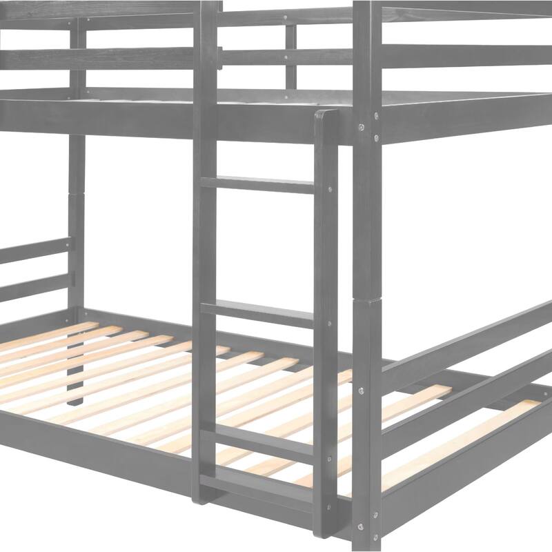 Twin over Twin Wooden Bunk Bed,High Guardrail,Ladder,Kids Teens,Dorm