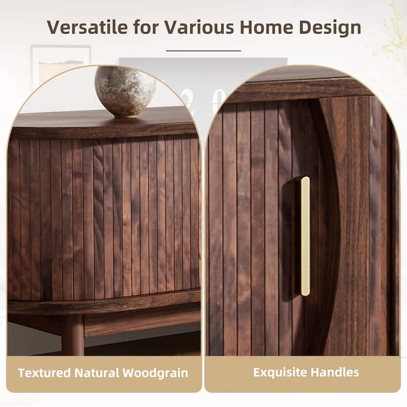 66.92" Elegant Woodgrain TV Stand - Premium Solid Wood Legs, Waterproof Surface and Smart Storage with Sliding Doors