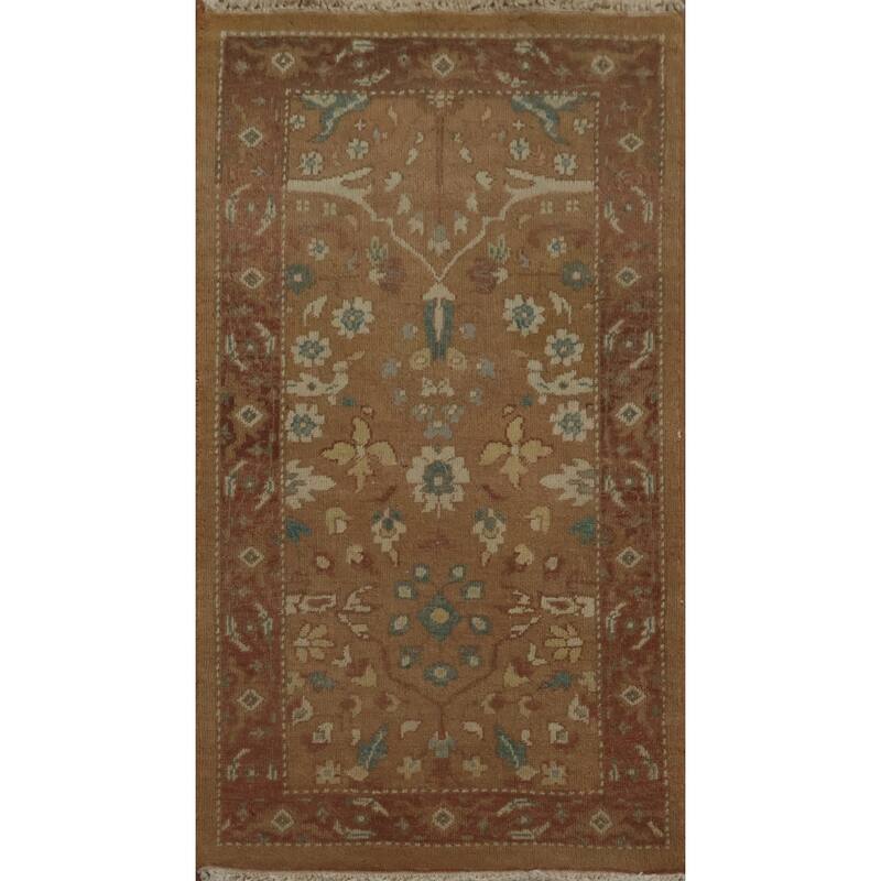 Hand Knotted Oriental 100% Wool Carpet Traditional All-Over Brown Ziegler Area Rug - 3' 11'' X 2' 0''