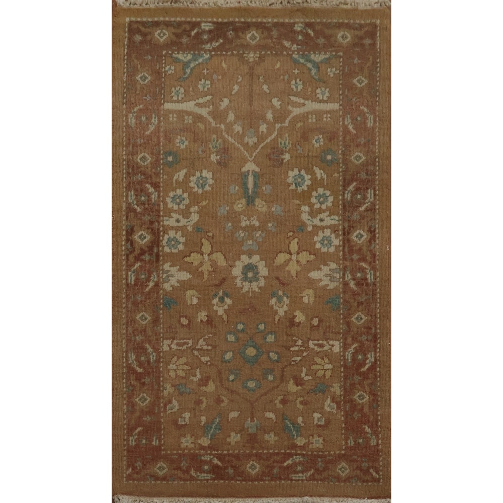 Hand Knotted Oriental 100% Wool Carpet Traditional All-Over Brown Ziegler Area Rug - 3' 11'' X 2' 0''
