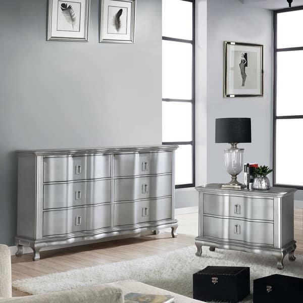 Maza Transitional Silver Wood 2-Piece Nightstand and Dresser Set with USBs by Furniture of America - Bed Bath & Beyond - 30374807 Maza Transitional Silver Wood 2-Piece Nightstand and Dresser Set with USBs by Furniture of America - Bed Bath & Beyond - 30374807