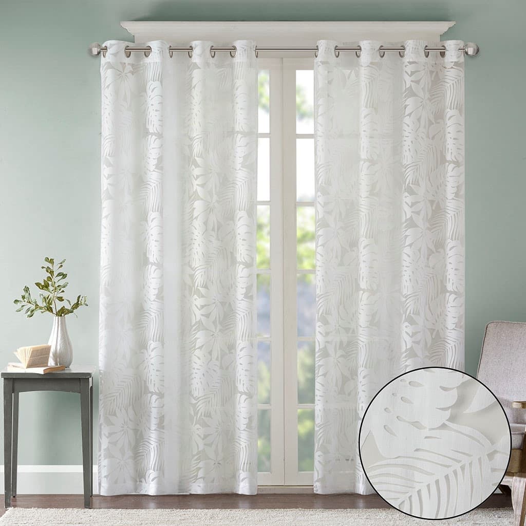 Rossetta 1-Piece Elegant Light and AiryTulle Fabric with Palm Leaf Openwork Pattern Curtain - 50"W x 95"L