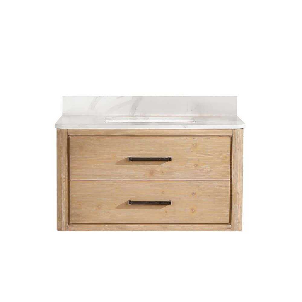 Cristo Floating Bath Vanity with White Quartz Stone Top without Mirror