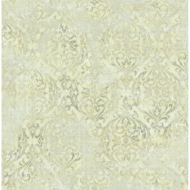 Seabrook Designs Kilian Distressed Damask Unpasted Wallpaper - 20.5 in. W x 33 ft. L - Metallic Greige