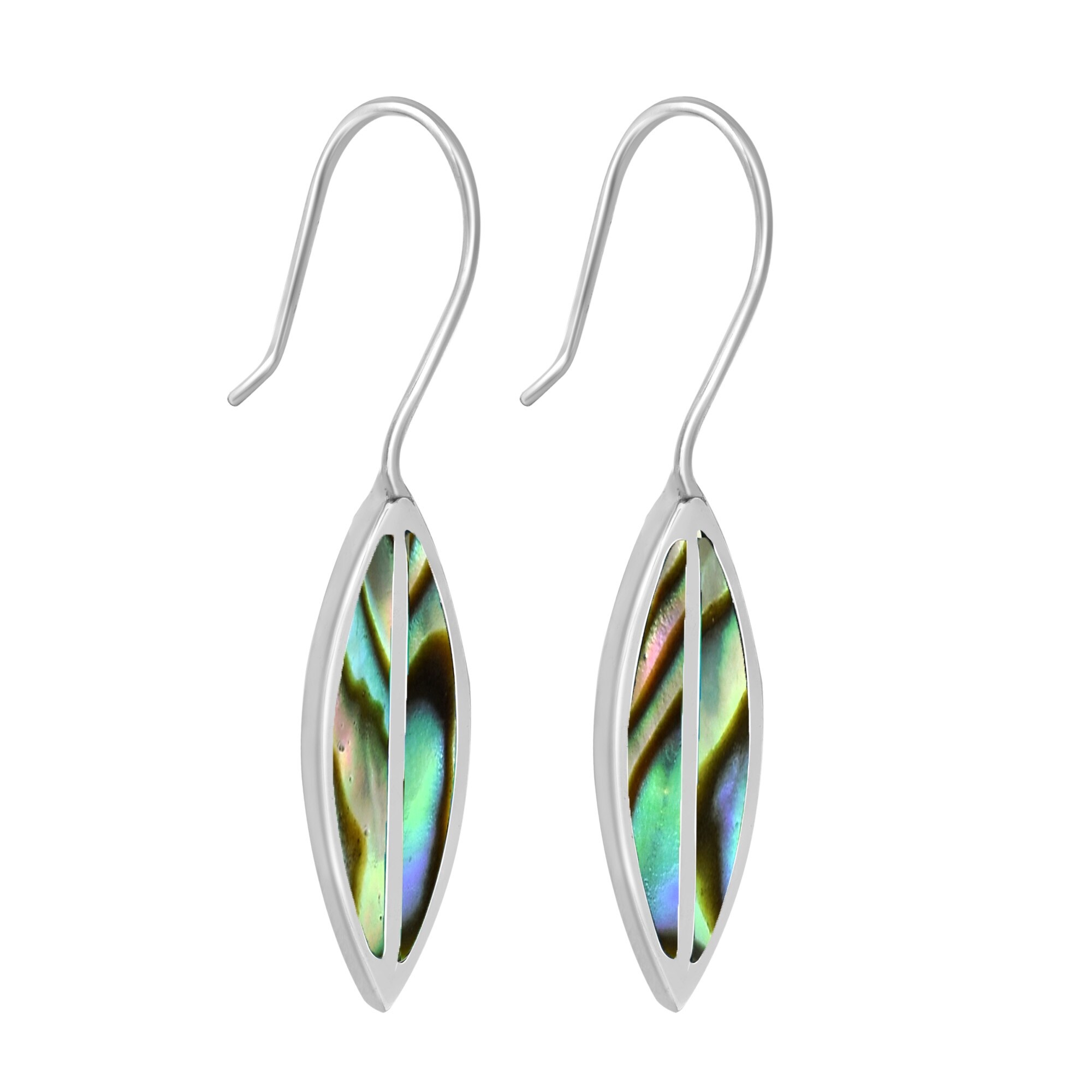 Silvershake Long Created Green Turquoise Inlay White Gold Plated 925 Sterling Silver Threader Earrings
