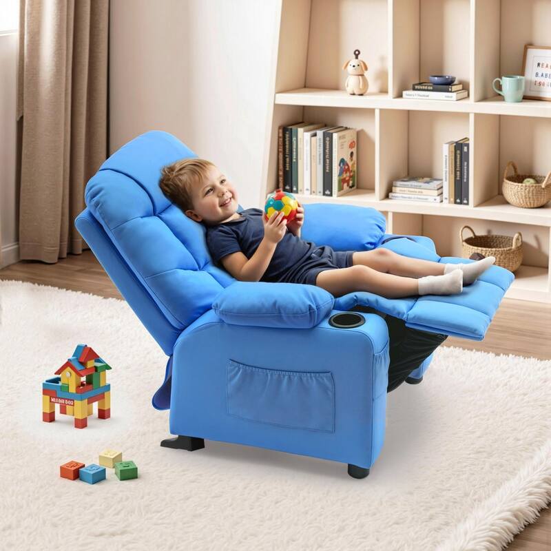 MCombo Big Kids Recliner Chair with Cup Holders - 28.3"(L)x26.0"(W)x34.2"(H) - Blue