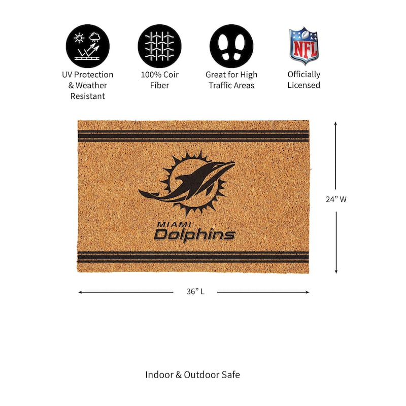 Miami Dolphins Monochrome Indoor/Outdoor Coir Door Mat