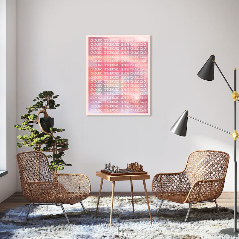 Wynwood Studio Canvas Typography and Quotes Good Things are Coming Pink Modern & Contemporary Wall Art Canvas Print - 30 x 36