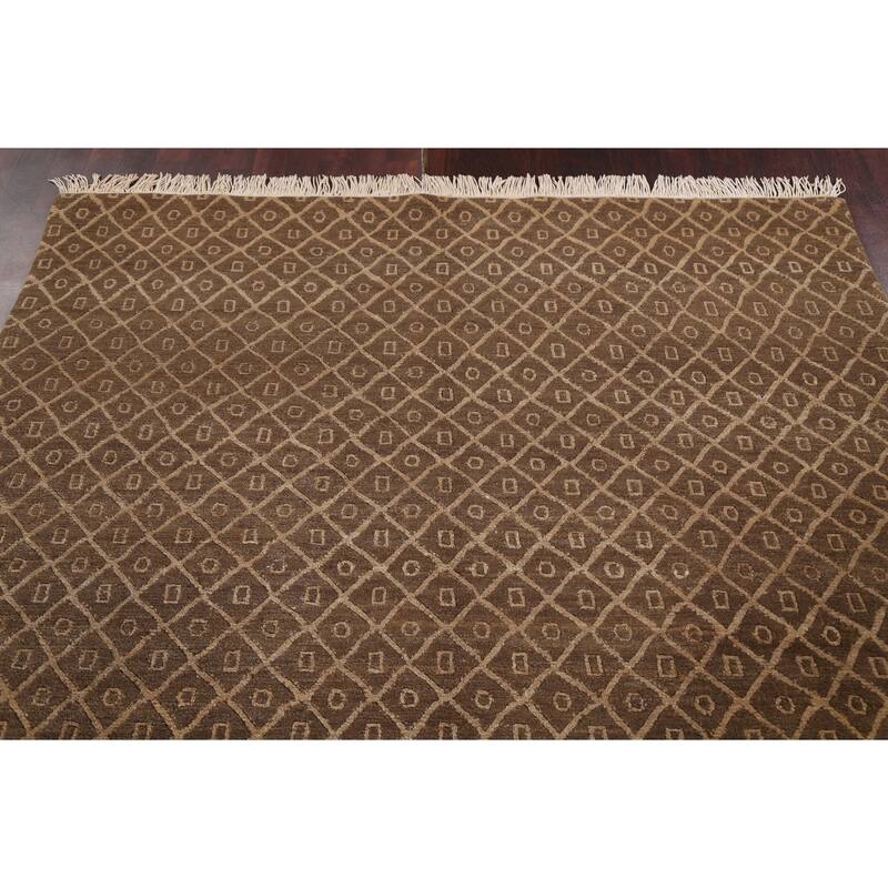 Vegetable Dye Trellis Nepalese Oriental Area Rug Handmade Wool Carpet - 6'1" x 9'0"