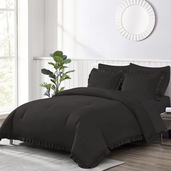 Shatex Ruffled Black Bedding Comforter Set,3piece Bed Bath & Beyond