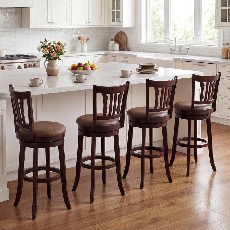 Gymax 30'' Bar Height Swivel Bar Stools Set of 4 w/Back & Faux Leather