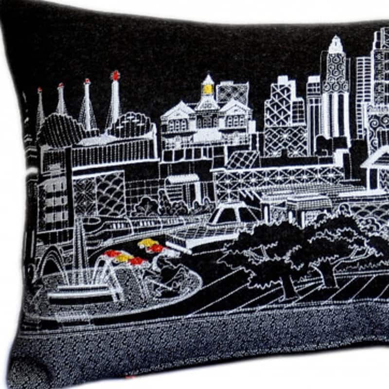 HomeRoots 35" Black Kansas City Nighttime Skyline Lumbar Decorative Pillow