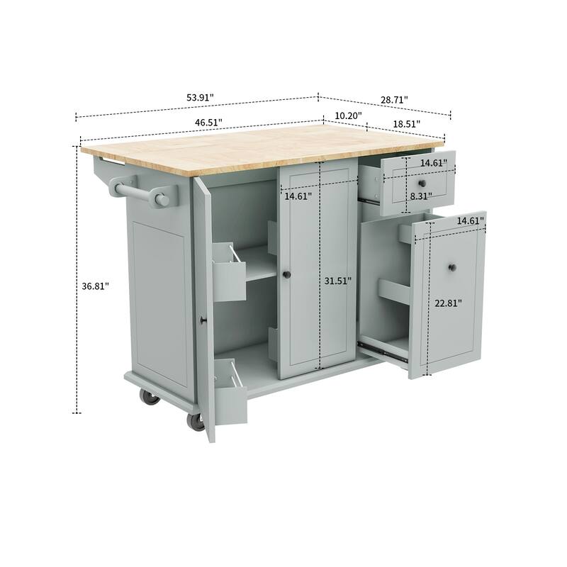 Modern Stylish Wooden Storage Kitchen Island Cart with a Drop Leaf