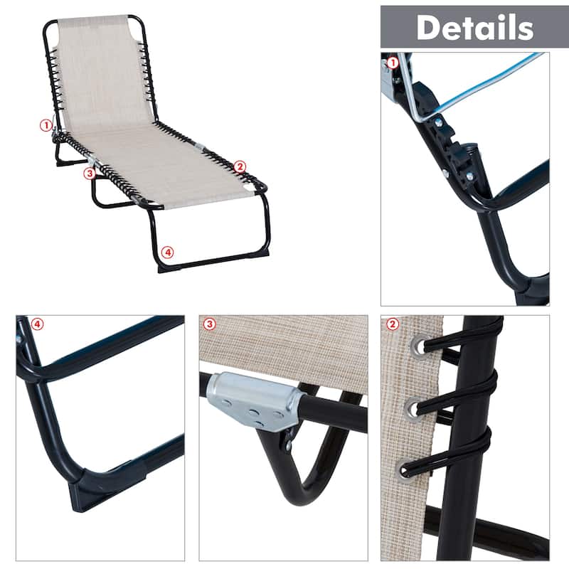Outsunny Folding Chaise Lounge Chair Portable Lightweight Reclining Garden Sun Lounger with 4-Position Adjustable Backrest