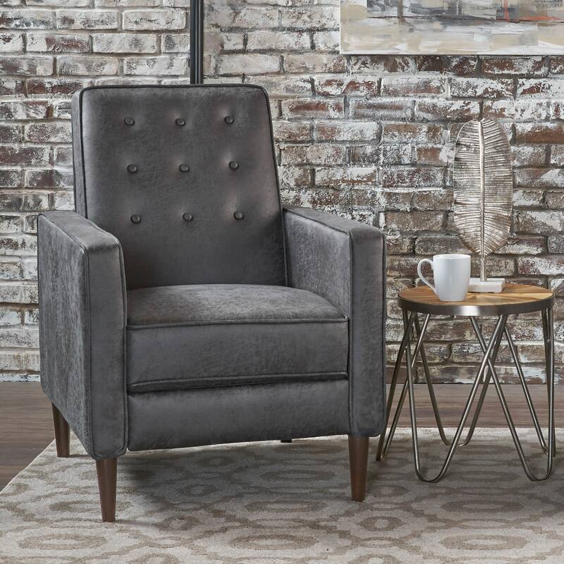 Mid-Century Modern Recliner, UpholAstered Recliner With Beech Wood Legs - Slate
