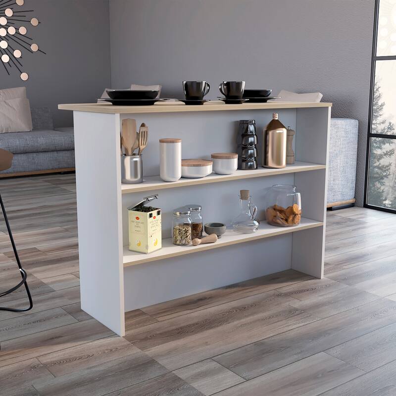 Kitchen Bar for Kitchen, Dining Room,Living Room, White / Light Pine