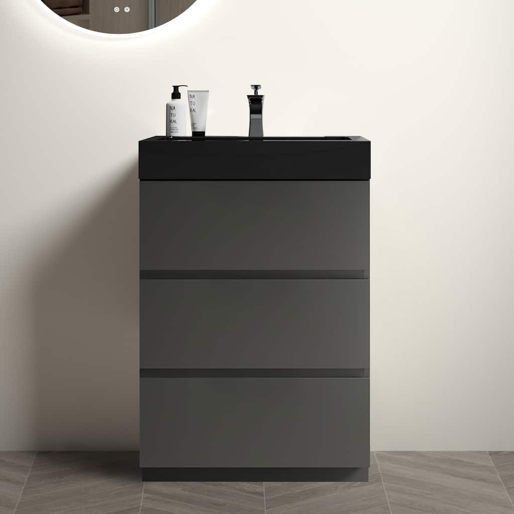 24"Bathroom Vanity with Sink, Large Storage Freestanding Bathroom Vanity, One-Piece Black Sink Basin without Drain and Faucet