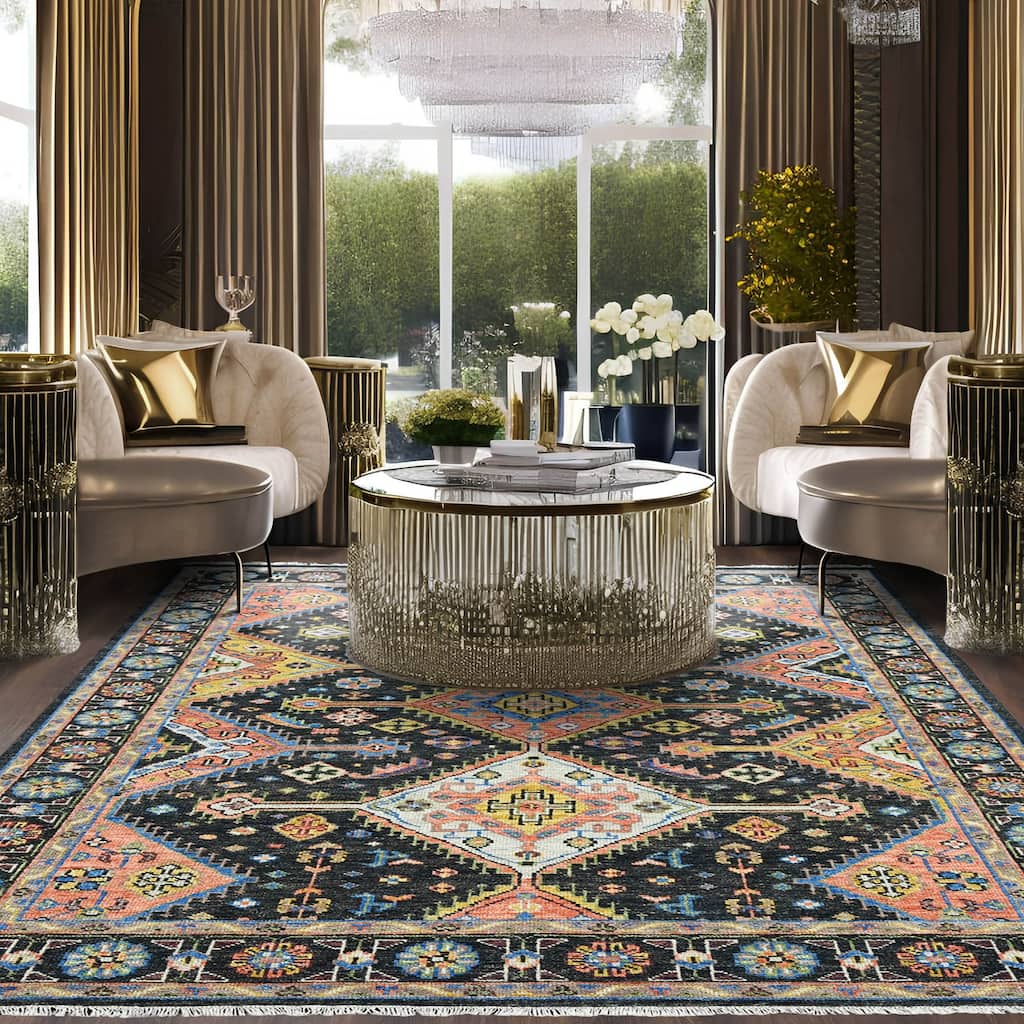 Hand Knotted Turkish Oushak Charcoal wool Arts & Craft Area Rug - 8' 11'' x 11' 11''