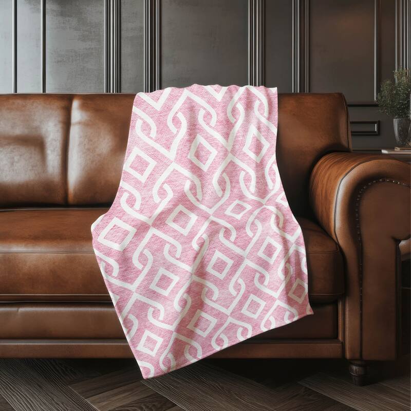 Premium Machine Washable Modern Scroll Sherpa Throw Blanket - Blush - 4'2" x 5'10"